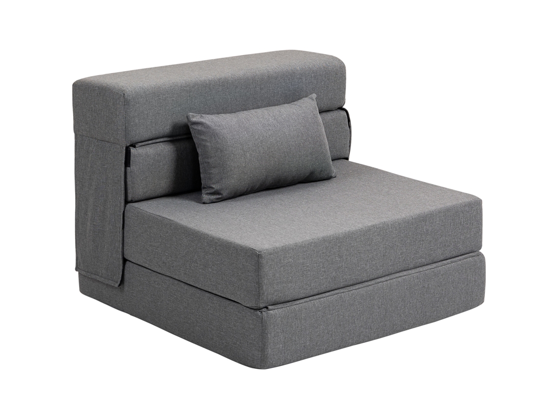 Sillón Convertible 1 Plaza Cama Plegable Cojín 120 Kg Gris Invitados Salón