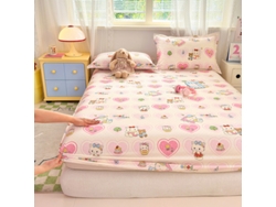 Funda De Colchón, Sábana Bajera Ajustable Estampada De Algodón Puro, Apta Para Habitación Infantil, Diseño De Corazones, 180 X 200 Cm. Panoona