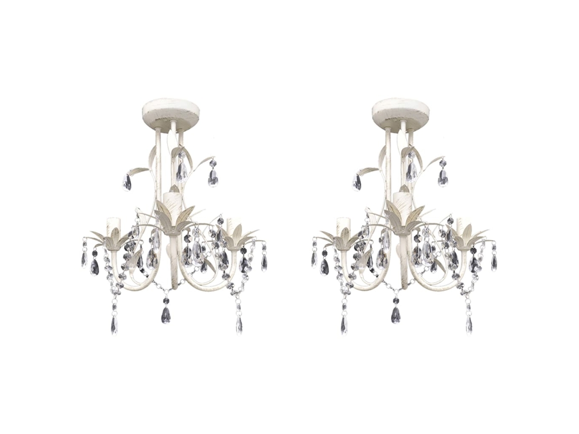 Lámparas de Techo con Cuentas de Cristal 2 Unidades Elegante Blanco