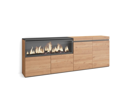 Aparadores para salón, 210, 4 Puertas, Chimenea eléctrica XXL, Roble SKRAUT HOME