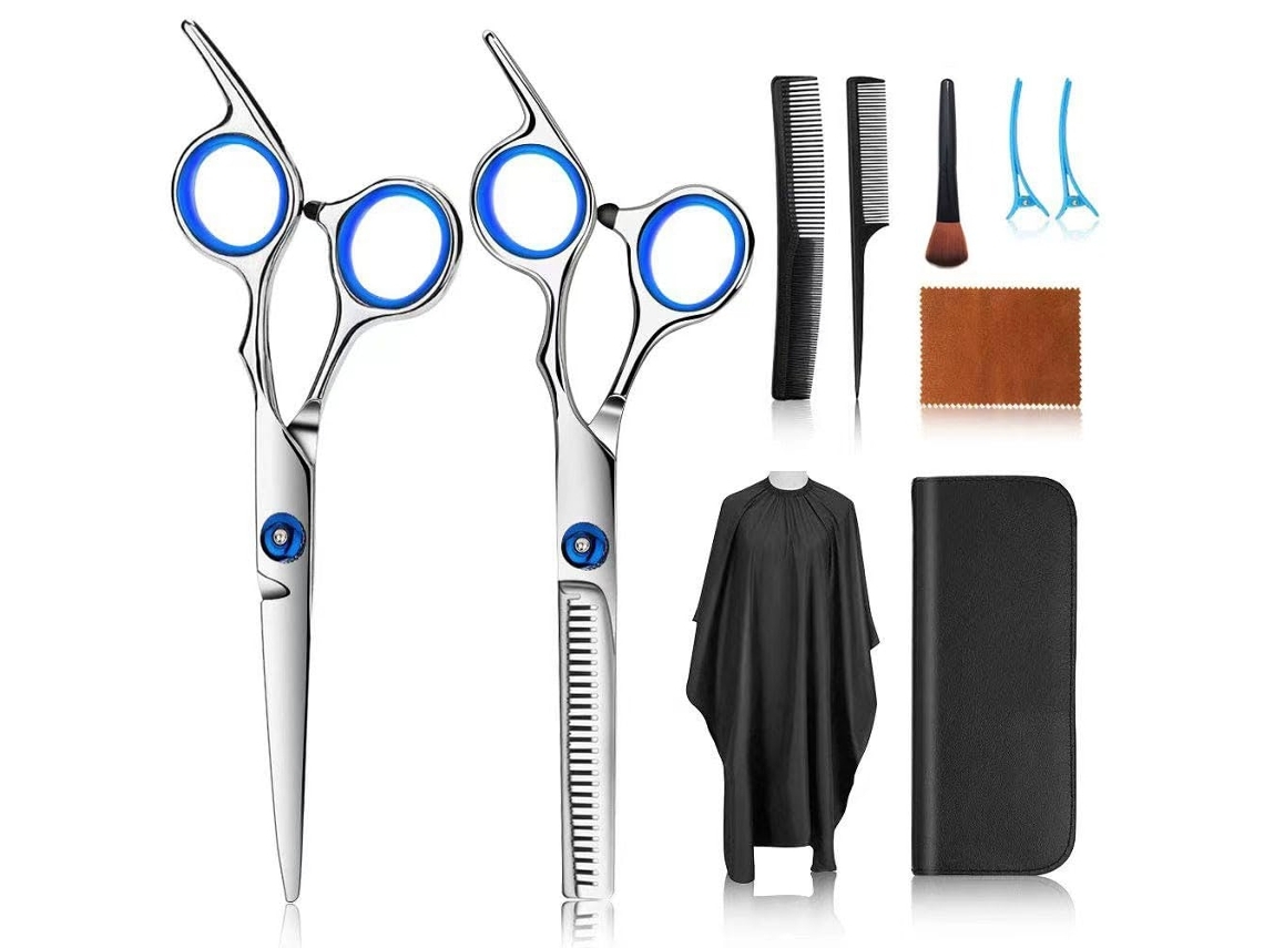 Juego de tijeras para cortar cabello de 10 piezas, tijeras de peluquería de acero inoxidable, tijeras profesionales para adelgazar P YEMAESRE
