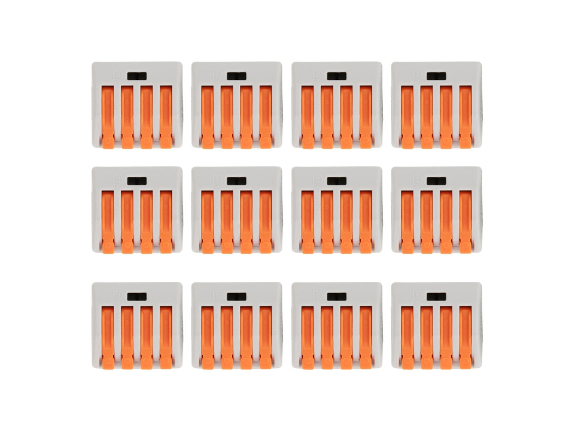 12 Conectores Pct-214 Con Terminal De Resorte De 4 Vías Para Cables Y Alambres: Rápidos, Seguros Y Duraderos.