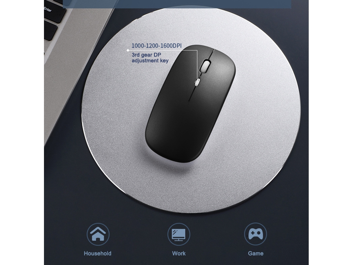 Ratón Inalámbrico Silencioso 2.4g De 3 Velocidades Con Ajuste De Dpi 800-1200-1600, Recargable, Para Oficina 1,2,3,4,5,6,7