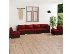 Conjunto de muebles de jardín con cojines de mimbre marrón, Dkd Home Decor