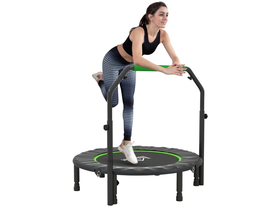 Trampolim Dobrável Ø102cm Alça Ajustável Treino Corpo Aço Preto Verde