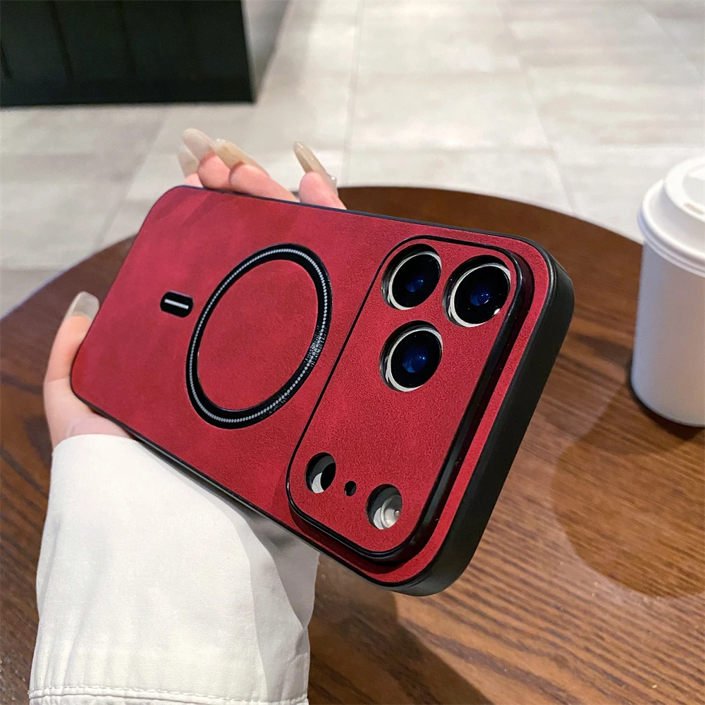 (iphone 12 Pro Max, Rojo) Funda Para Teléfono De Piel Sintética Estilo Ejecutivo, Compatible Con Carga Inalámbrica Magnética Magsafe.