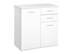 Aparador Estrecho Para Salón, Con Puertas Y Cajones, Blanco, 71x35x76