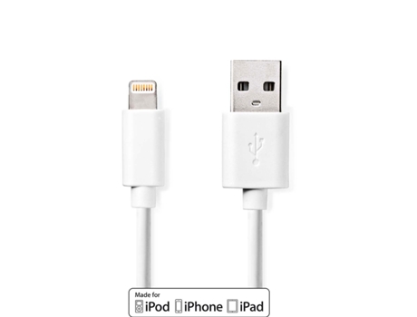 Cable relámpago USB 2.0 Apple Lightning, 8 pines USB-A macho 480Mbps Niquelado 3,00 metros Redondo PVC Blanco Caja NEDIS