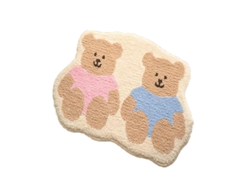 Alfombrilla de baño con diseño de oso adorable, estilo cartón, absorbente, antideslizante, 60x90cm, rosa y azul.