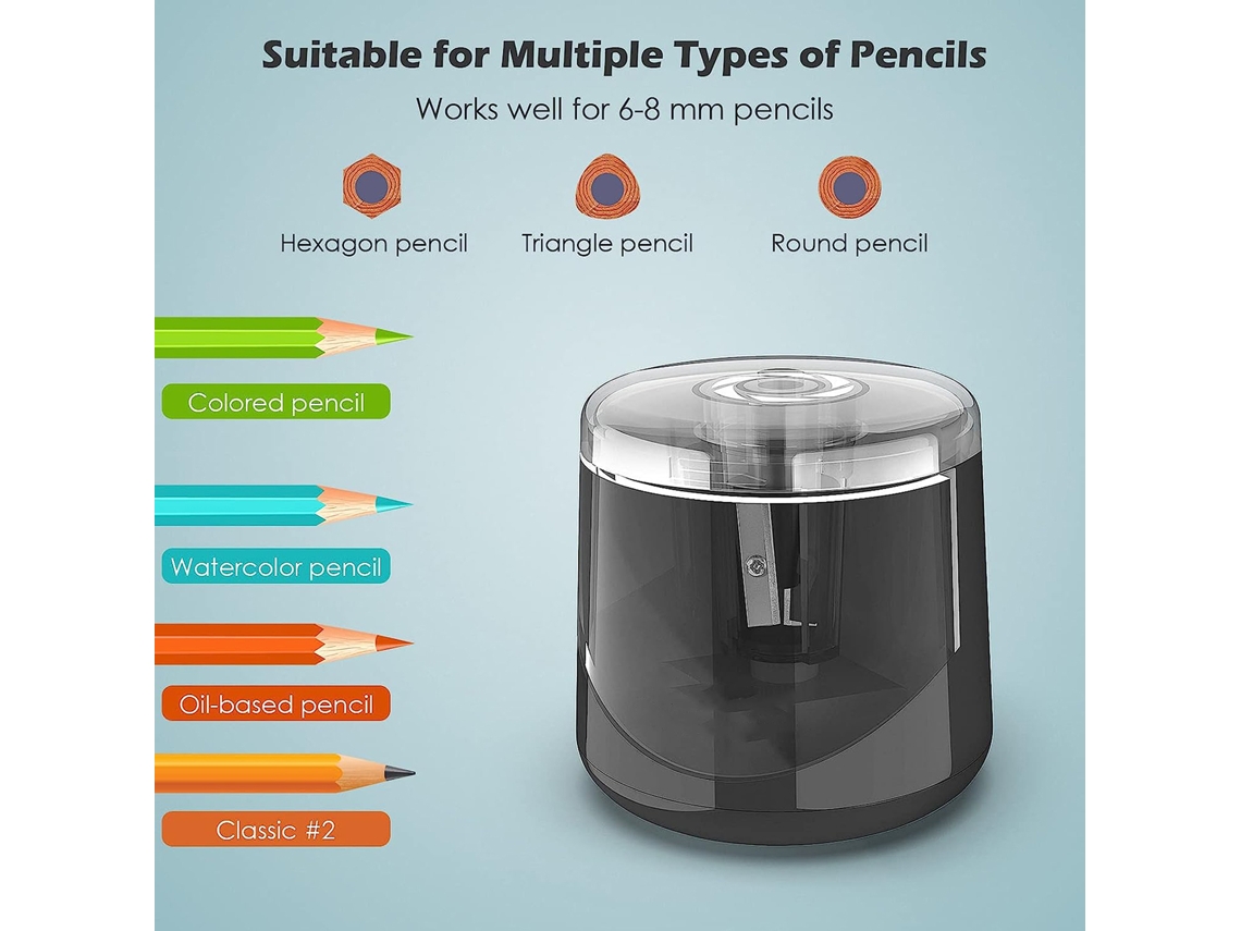 Afiador Elétrico Portátil para Lápis 6 8mm com Bateria Ideal para Estudantes Artistas Casa Escola Escritório