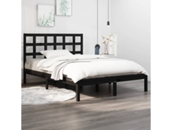 Estructura De Cama De Madera Maciza Negra 140x190 Cm