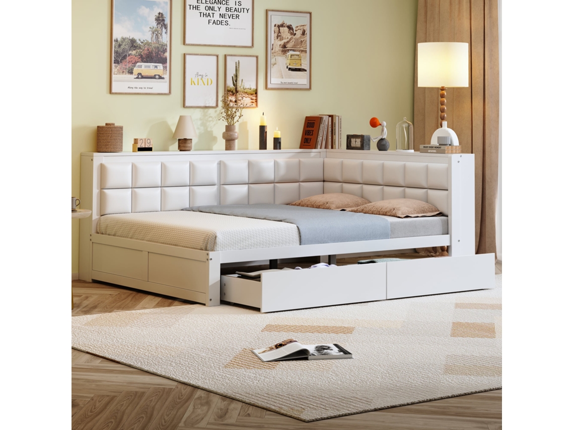 Sofá Cama De Madera De 140x200 Con Cajones Y Respaldo.