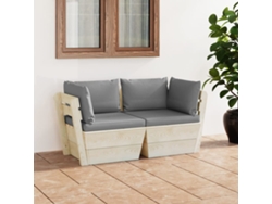 Sofá de palets de jardín de 2 plazas con cojines de madera de abeto DKD Home Decor