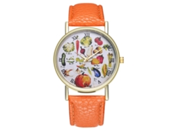 Reloj De Pulsera Unisex De Moda Con Correa De Cuero Sintético Y Estampado De Frutas Naranjas.
