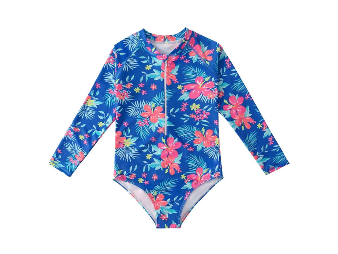 Traje de baño para niña, manga larga, estampado bonito, cómodo y elástico.