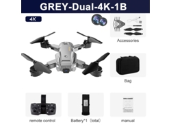Dron Q6 con cámara dual 4K HD, cuadricóptero plegable (1 baterías - Duración de la batería: 15 min - Gris) YIZHOOD