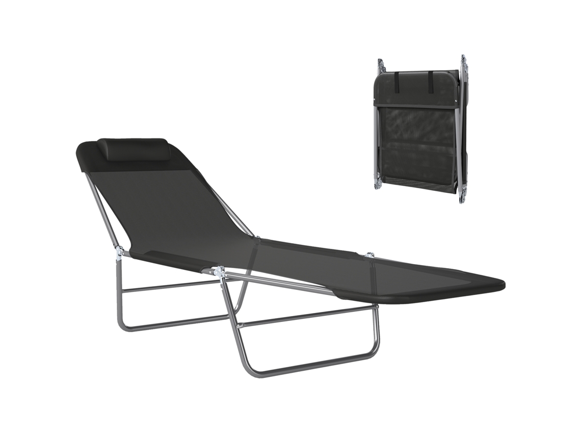 Tumbona Plegable, Reposacabezas, 5 Posiciones, 120kg, 182x56x28cm, Negra
