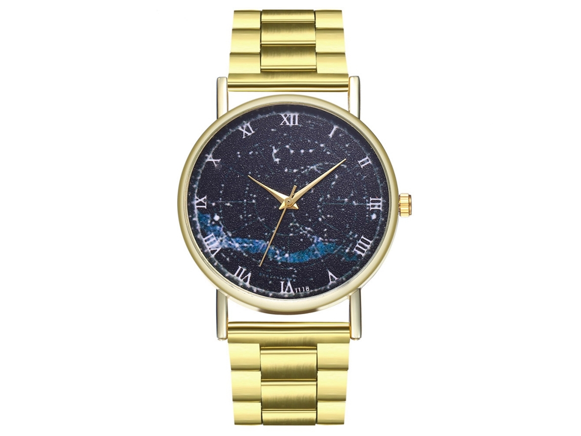 Reloj De Cuarzo Unisex De Pulsera Casual Con Dial Redondo Estrella Y Correa De Acero