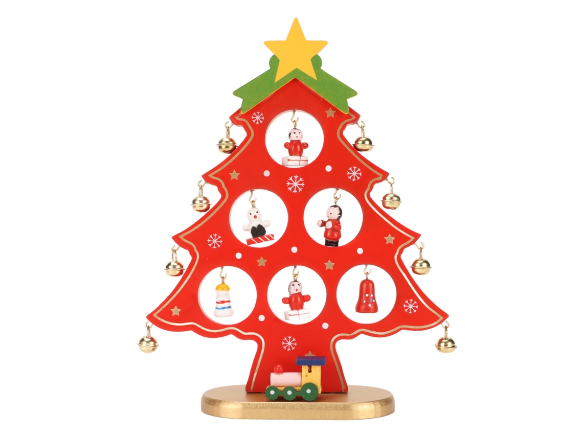 Árbol de Navidad de madera seguro y ecológico con campanas y adornos.