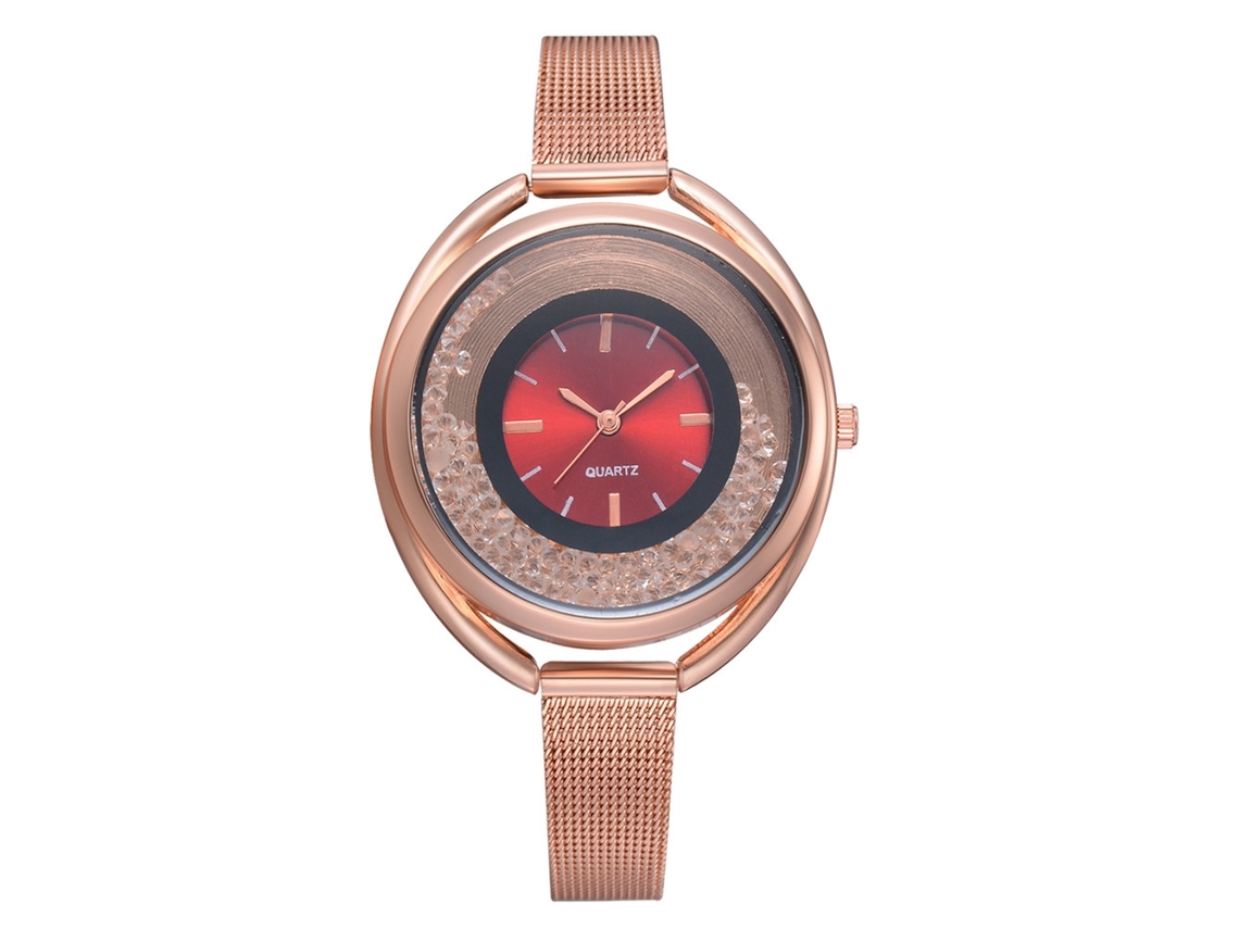 Reloj De Cuarzo Para Mujer Con Esfera Redonda Y Cuentas De Cristal De Aleación (rojo)