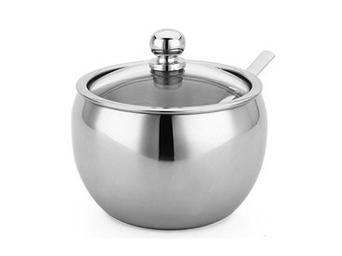 Azucarero, azucarero de acero inoxidable con tapa y cuchara, recipiente pequeño para condimentos MEOIRUERY
