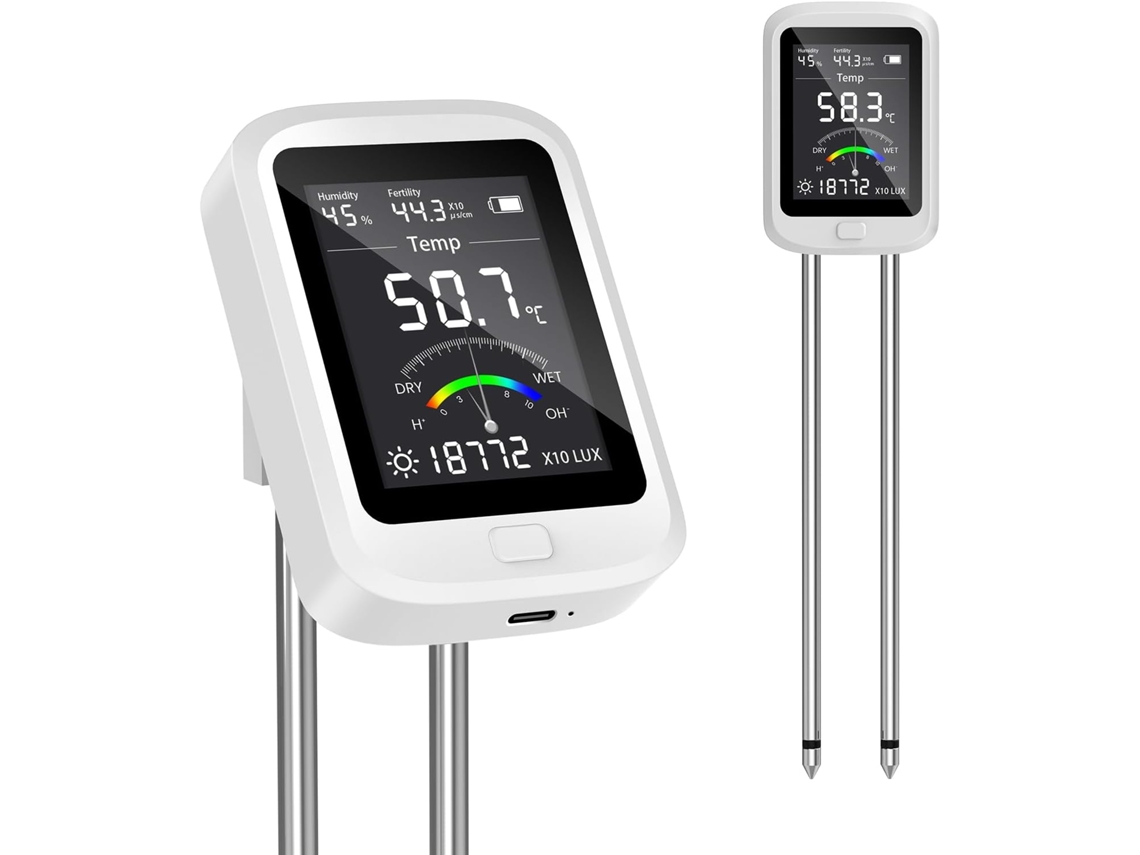 Medidor Digital De Suelo 6 En 1: Ph, Humedad (suelo/aire), Fertilidad, Luz, Temperatura – Regalo Ideal Para Jardineros Y Amantes De Las Plantas.