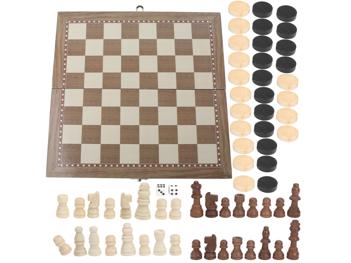 Omni-set De Ajedrez De Madera Plegable 3 En 1, Juego De Damas Y Ajedrez Portátil, Tablero Multifuncional
