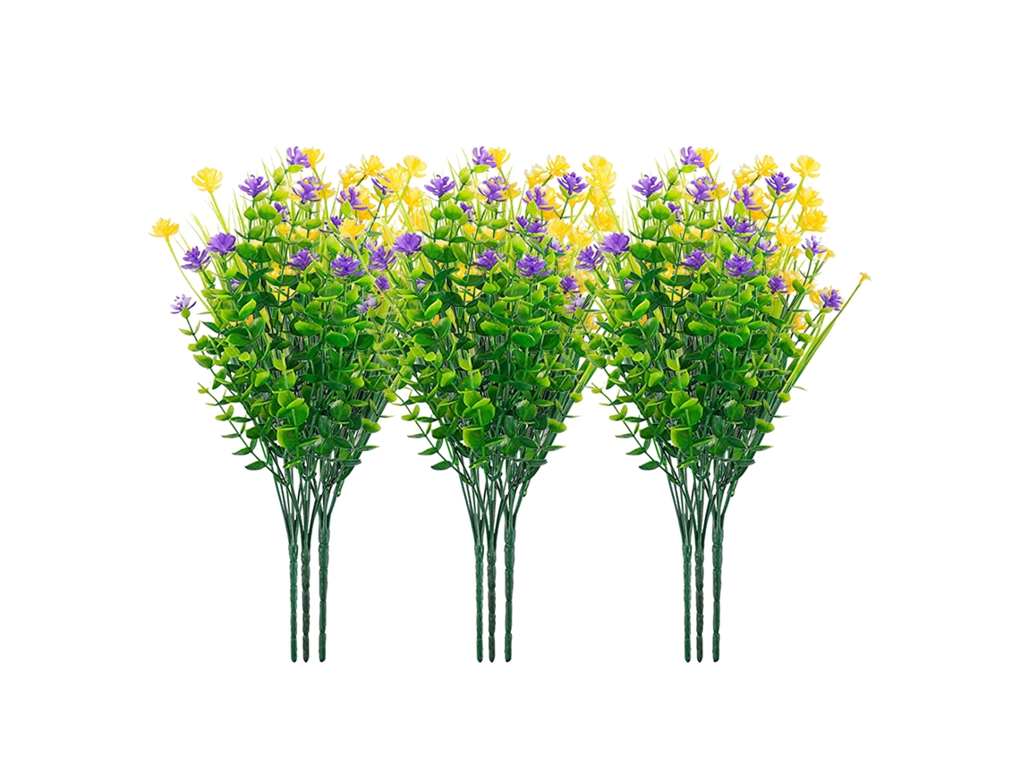 Rebe-9 Buquês de Flores Artificiais com Núcleos de Plástico Vibrantes e Inodoros para Jardim, Janela e Mesa