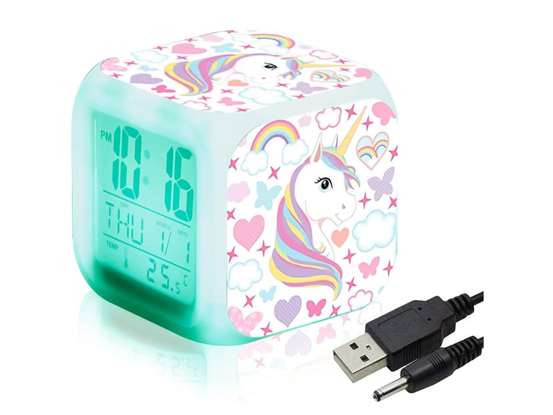 Reloj despertador digital de unicornio, reloj LCD colorido con luz nocturna LED, despertador de noche para niños, regalo de cumpleaños para niños.