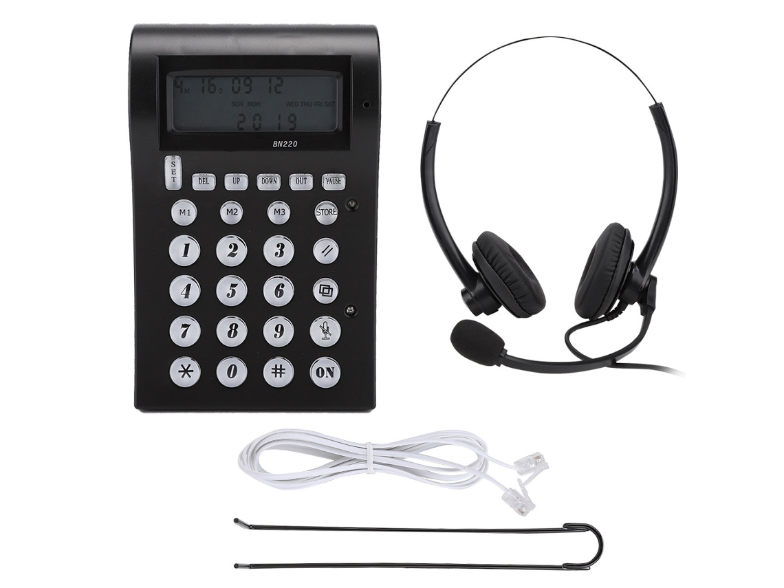 Auriculares telefónicos comerciales con cable y pantalla LCD