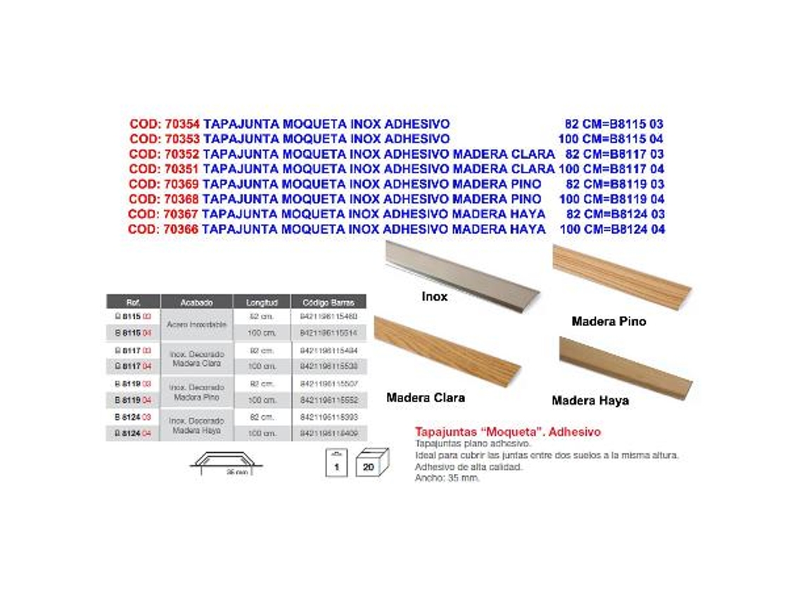 Brinox tapajunta moqueta inox adhe.madera pino   82 cm b8119 03