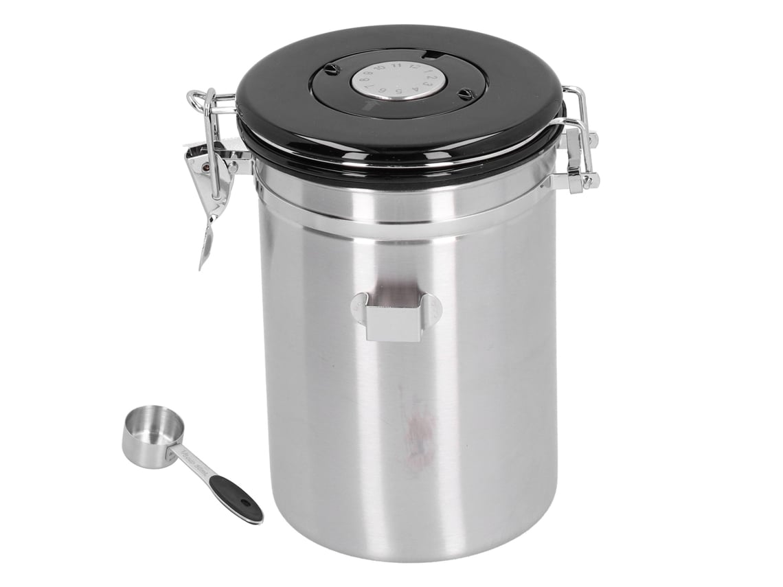 Recipiente De Acero Inoxidable Para Granos De Café Con Válvula De Drenaje Y Cuchara, Tapa Ajustable, 1,8 L
