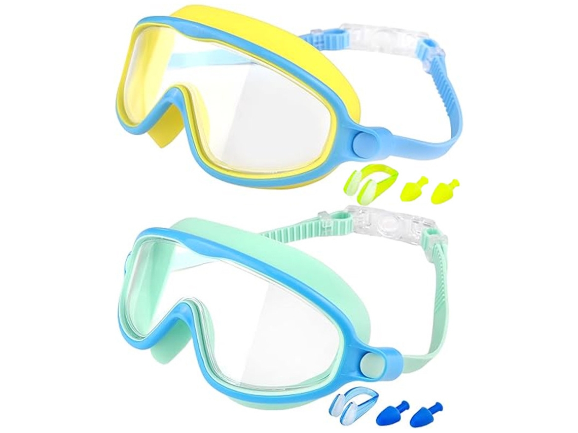 Gafas de natación infantiles 600a Amarillo/Azul + Verde/Azul (Estuche para gafas + Clip nasal y protectores auditivos)