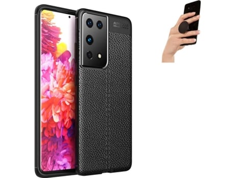 Funda y Popsocket para Samsung S21 Ultra PHONESHIELD Rugged Leather Anti Choque Negro