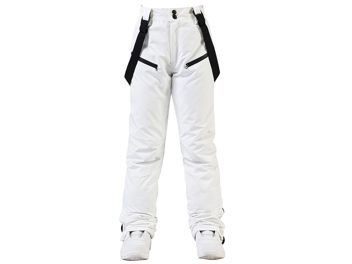 Pantalones de esquí unisex, cálidos, resistentes al viento y al agua, con tirantes ajustables y desmontables, color blanco, talla XXL.
