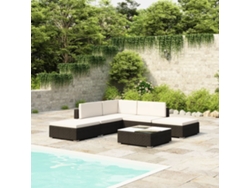 Conjunto de jardín DKD Home Decor de 6 piezas con cojines de mimbre negros