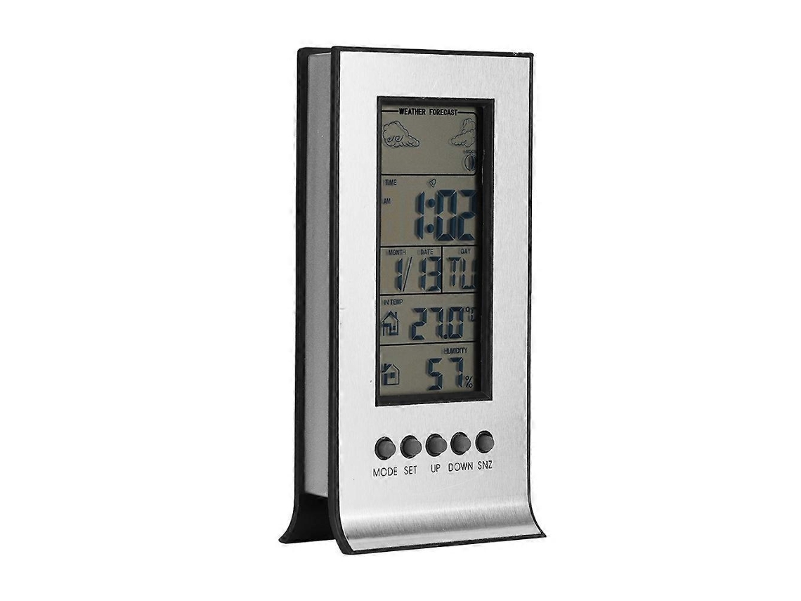 Termómetro e higrómetro digital LCD para interiores, con reloj y pronóstico del tiempo, formato 12/24 horas. Nostalgia88