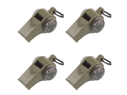 Set 4 Silbatos De Emergencia 3 En 1 - Brújula Y Termómetro Impermeable Para Exterior - Abs - Verde Militar