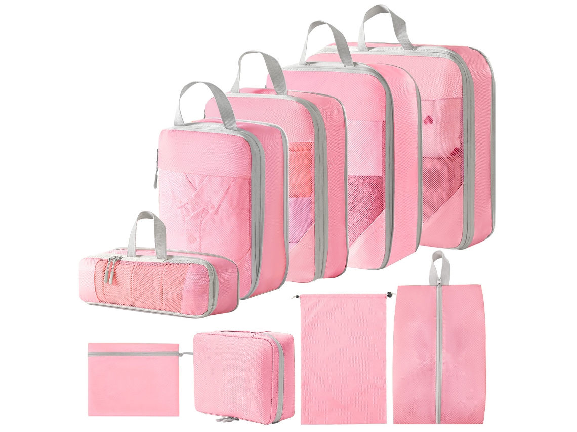 Conjunto De Bolsas Organizadoras Para Malas, Pacote Com 9 Chrui (rosa)