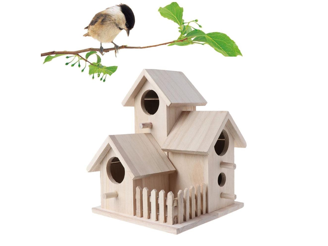 Casita de pájaros de madera decorativa para jardín colgante
