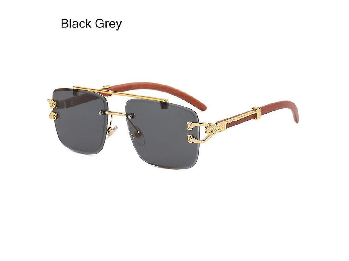 Gafas De Sol Rectangulares Retro Sin Montura Estilo Gánster Vintage De Los 90, Unisex, De Madera.