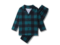 2026altiro-pijamas Navideños Para Niño 4-5y Con Cuello Bajo, Mangas Largas Y Estampado De Cuadrícula Verde Oscuro