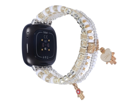 Correa metal + ágata manos colgante decoración perlas ágata para Fitbit Versa 3/Sense - blanco