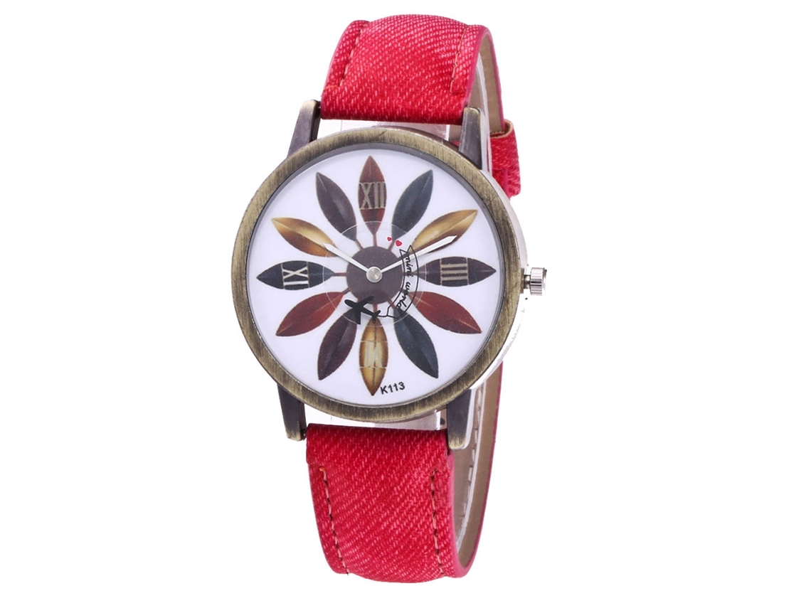 Reloj De Pulsera De Cuarzo Unisex Zhoulianfa Con Hojas Multicolor Rojo Rosa