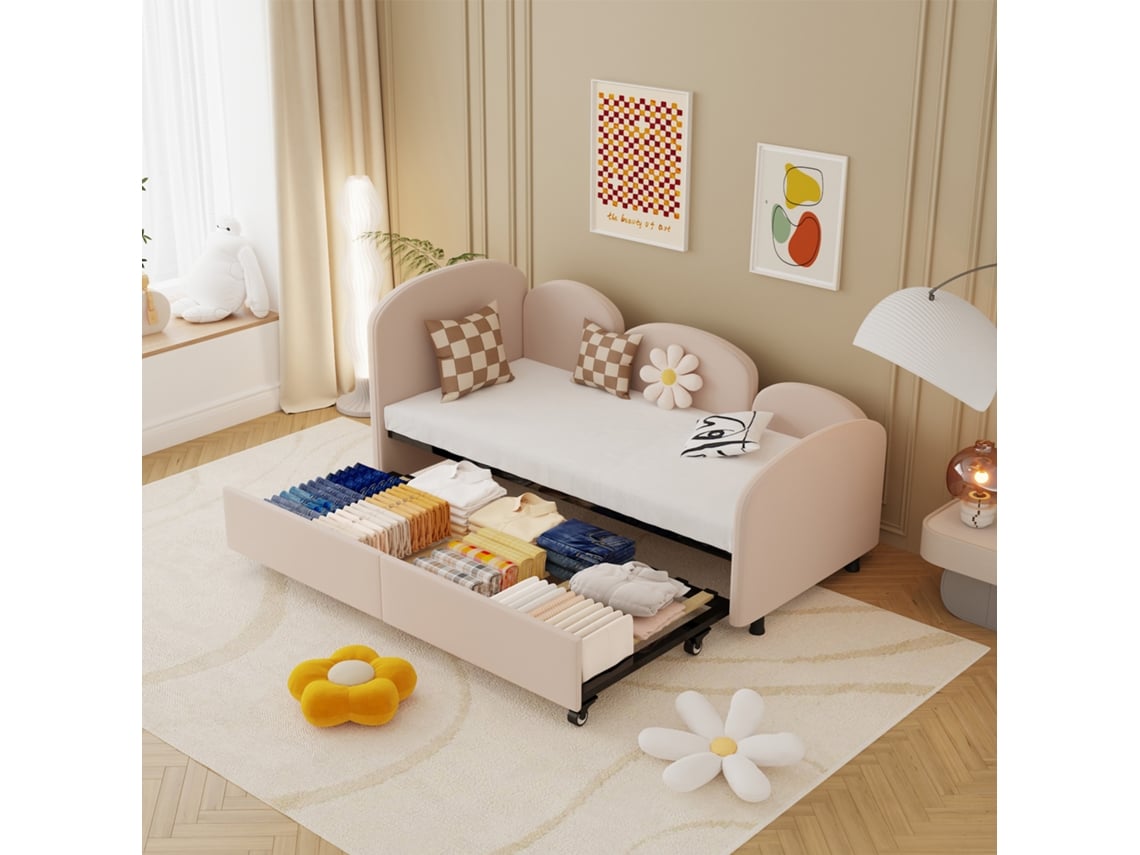Sofá Cama De 90x200 Cm De Terciopelo Con Cajones Y Espacio De Almacenamiento.