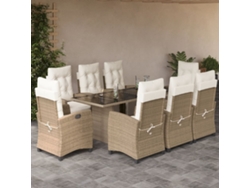 Juego de comedor de jardín de 9 piezas con cojines, mimbre sintético beige, DKD Home Decor