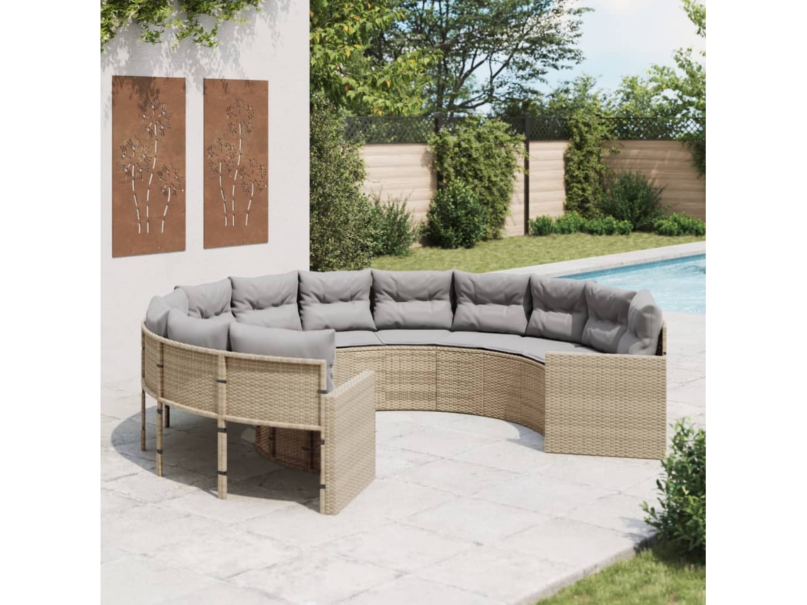 Sofá de jardín con cojines redondos en mimbre beige PE Dkd Home Decor