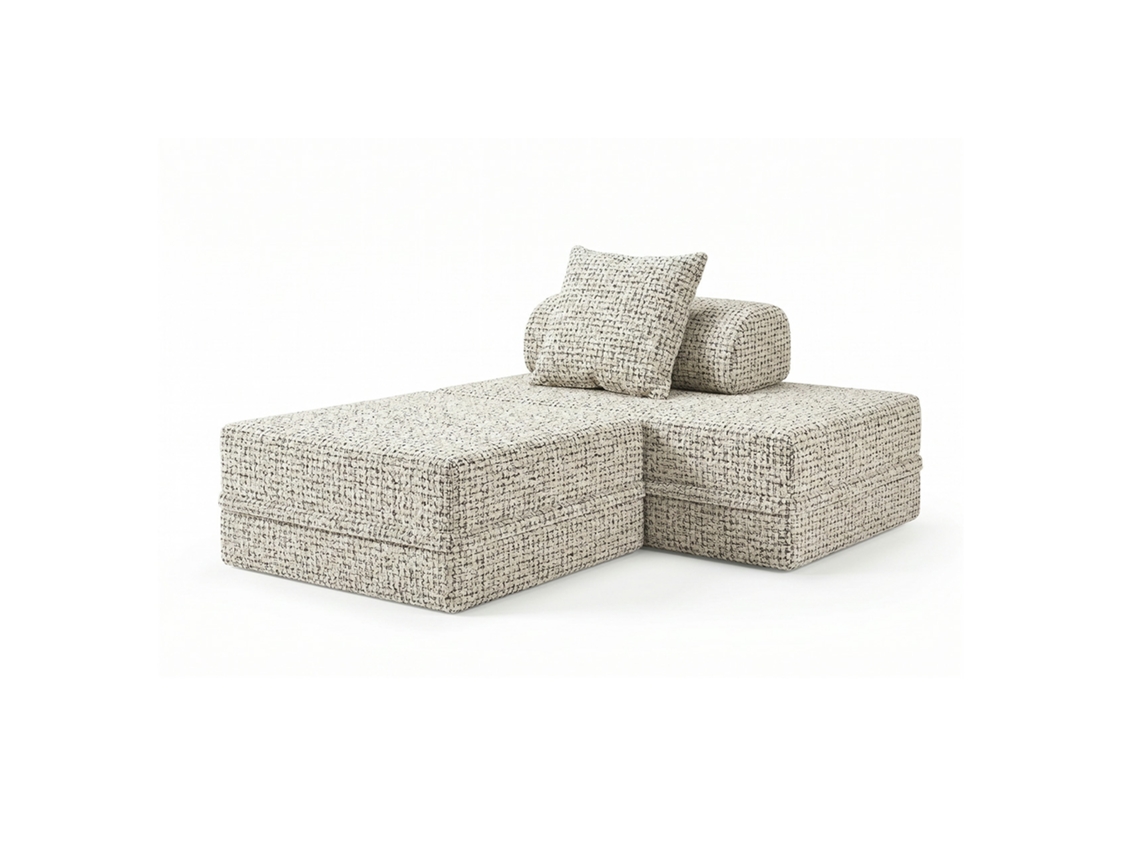 Sofá modular de 2 plazas + otomana convertible en tweed gris de SKOFFA