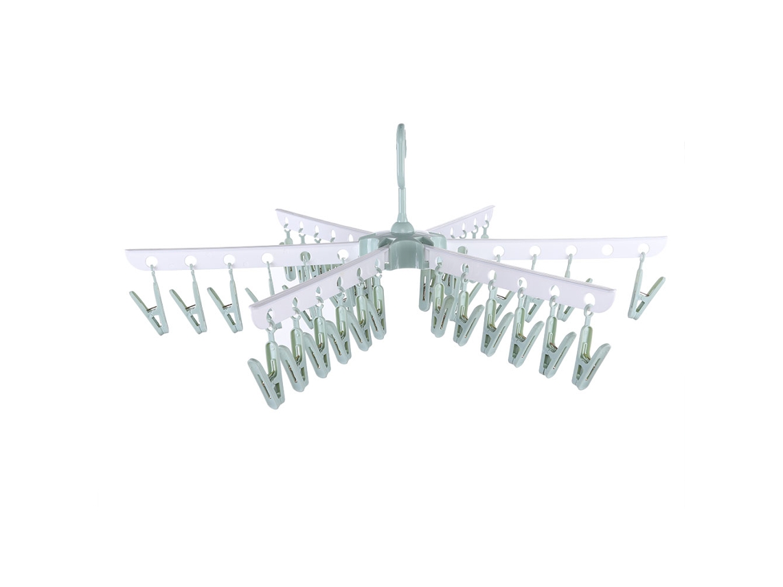 Percha plegable resistente al viento con 36 ganchos para ropa, ropa interior y calcetines (verde)