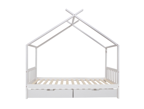 ONEIROI Juego de cama infantil tipo cabina con cabecero y somier de láminas blancas Cajones de almacenaje Cama y cajones blancos Madera de pino